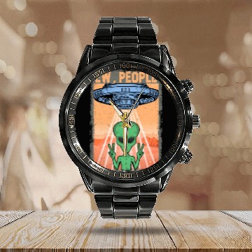 Discover Ew People Alien Funny Ufo Vintage Calendar Steel Band Watch