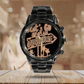 Discover Let's go on an adventure design Calendar Steel Band Watch