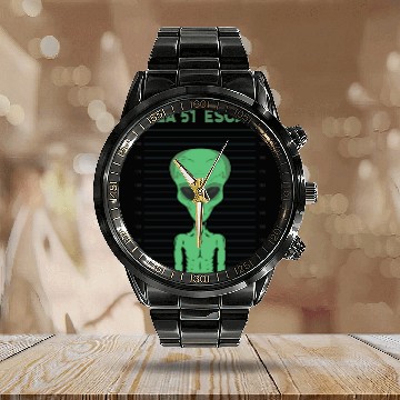 Discover Storm Area 51 Funny Alien Escape Calendar Steel Band Watch