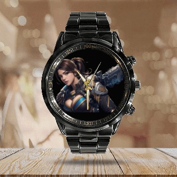 Discover Sexy female gamer chick Calendar Steel Band Watch