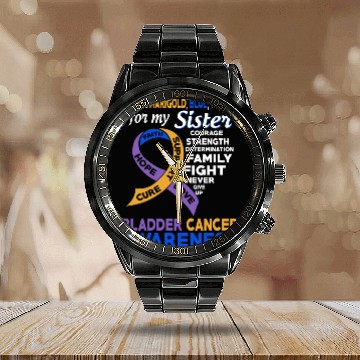 Discover I Wear Marigold Blue Purple For My Sister Bladder Calendar Steel Band Watch