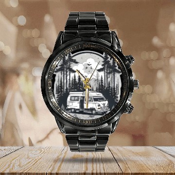Discover A Camper Van & The Serene Forest Calendar Steel Band Watch