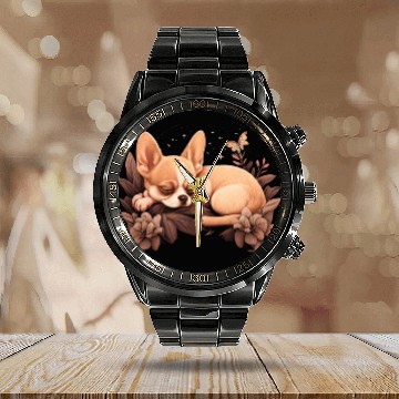 Discover Chihuahua | Sunday Sleep Cute Dog Good Night Calendar Steel Band Watch