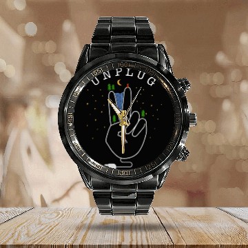 Discover Unplug - nature, forest and mountains Calendar Steel Band Watch