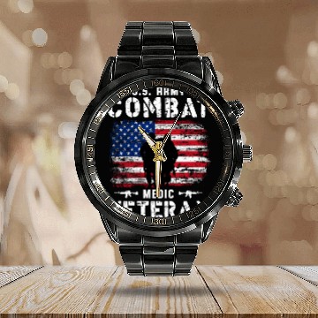 Discover US Army Combat Medic Veteran Calendar Steel Band Watch