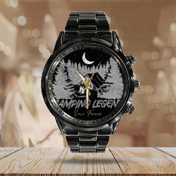 Discover Camping Legend Since Forever Calendar Steel Band Watch