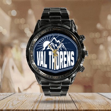Discover Val Thorens France Vintage Snowboard Calendar Steel Band Watch