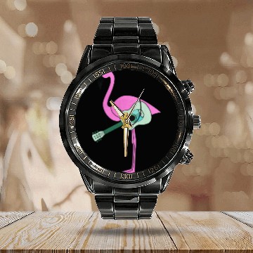 Discover Flamingo With Guitar Calendar Steel Band Watch
