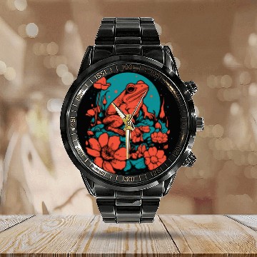Discover Goth Poison Frog Goblincore Fairycore Floral Frogs Calendar Steel Band Watch