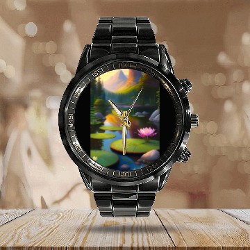 Discover Tropical flower garden 1 Calendar Steel Band Watch