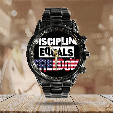 Discover Discipline Is Equal To Freedom American Flag Calendar Steel Band Watch