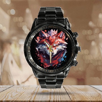 Discover Polygonal Fox Print Calendar Steel Band Watch