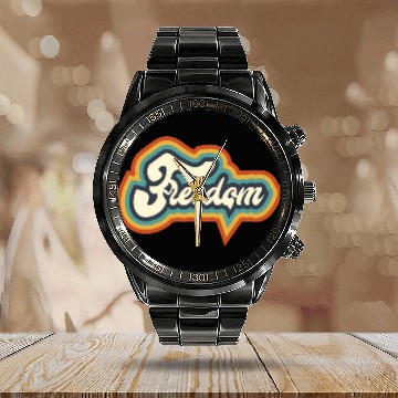Discover Freedom Typography Calendar Steel Band Watch
