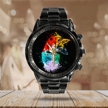 Discover Colorful Splash Art Farm animals goose head Calendar Steel Band Watch