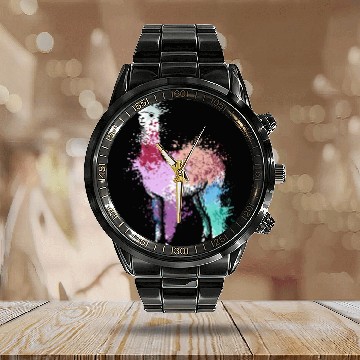 Discover Colorful Splash Art Farm animals alpaca Llama Calendar Steel Band Watch