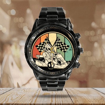 Discover Kart Karting Retro Racing Kart Training Gift Calendar Steel Band Watch