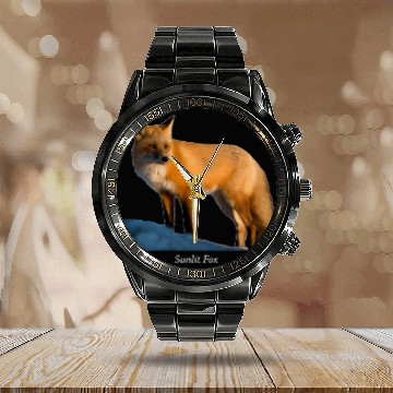 Discover Sunlit Fox Wildlife Nature Calendar Steel Band Watch