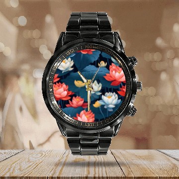 Discover Serenity Blooms: Timeless Lotus Pattern Calendar Steel Band Watch