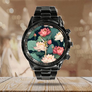 Discover Serenity Blooms: Timeless Lotus Pattern Calendar Steel Band Watch