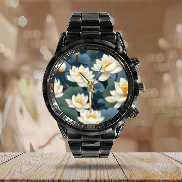 Discover Serenity Blooms: Timeless Lotus Pattern Calendar Steel Band Watch