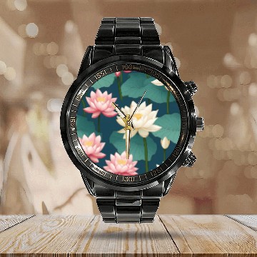 Discover Serenity Blooms: Timeless Lotus Pattern Calendar Steel Band Watch