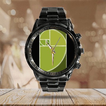 Discover Olive Green Fibonacci Spiral Calendar Steel Band Watch