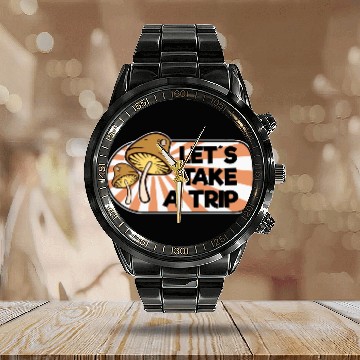 Discover Magic Mushrooms Trip Lsd Hippie Psychedelic Calendar Steel Band Watch