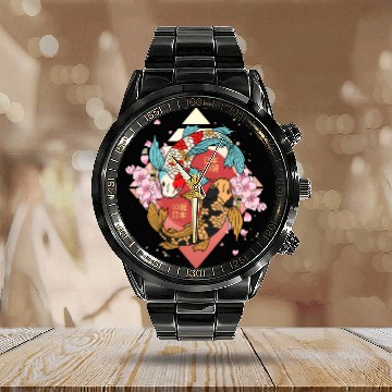 Discover Kawaii Cherry Blossom Koi Fish Japanese Sakura Calendar Steel Band Watch