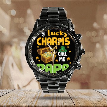 Discover Gold Shamrocks Saint Patrick My Lucky Charms Call Calendar Steel Band Watch