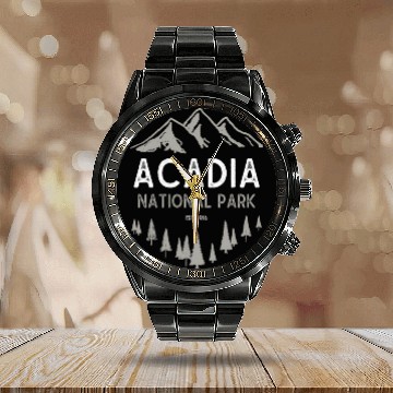 Discover Acadia National Park Est 1916 Maine Calendar Steel Band Watch