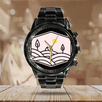 Discover Camping Nature Wild Calendar Steel Band Watch