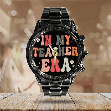 Discover In my Teacher Era Funny Groovy Back to school Gift Calendar Steel Band Watch