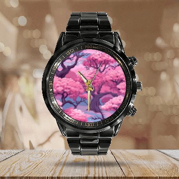 Discover Anime Euphoria: Fantasy Cherry Blossom Dreamscape Calendar Steel Band Watch