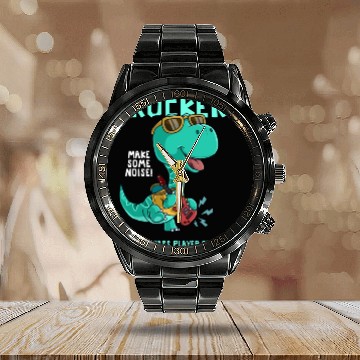 Discover ROCKERS MAKE SOME NOISE COOL BASS PLAYER DINO Calendar Steel Band Watch