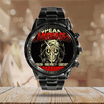 Discover I Speak 4 Languages Ghost Hunting Paranormal Calendar Steel Band Watch