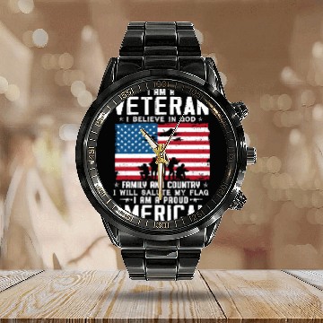 Discover I Am A Proud American Veteran Calendar Steel Band Watch
