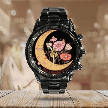 Discover SELF CARE Calendar Steel Band Watch, Moon Face, Wild Flower Calendar Steel Band Watch