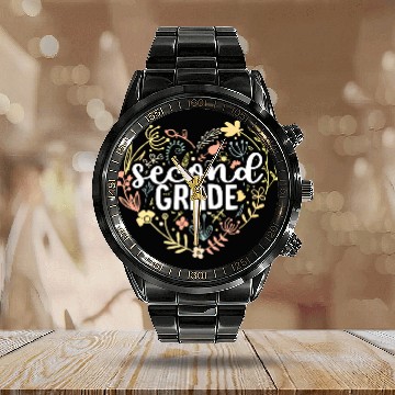 Discover 2nd Second Grade Floral Heart Back To School Calendar Steel Band Watch