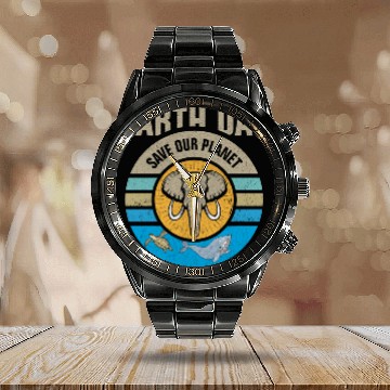 Discover Earth Day Save Our Planet Conservation Design Calendar Steel Band Watch