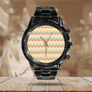 Discover Retro Colorful Chevron Pattern Calendar Steel Band Watch