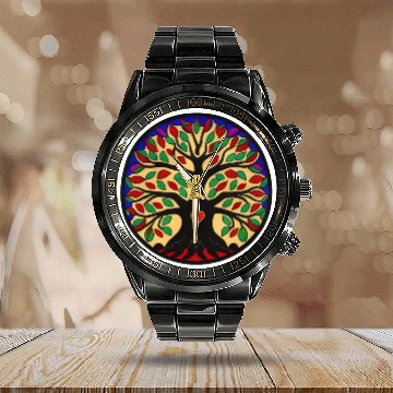Discover Tree: detailed, relaxing, & positive Calendar Steel Band Watch