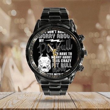 Discover Crazy Pitbull Mom I Love My Pitbull Calendar Steel Band Watch
