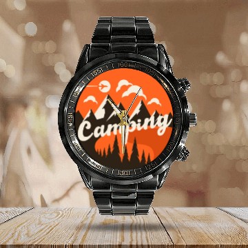 Discover Happy Camper Camping Calendar Steel Band Watch
