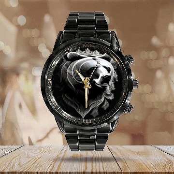 Discover Dark muzzle black and white Calendar Steel Band Watch Russian Ornam.