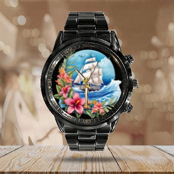 Discover Sailing Ship Sailing Orchids Flowers Sailboat Calendar Steel Band Watch