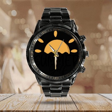 Discover Yellow Summer Golf Calendar Steel Band Watch