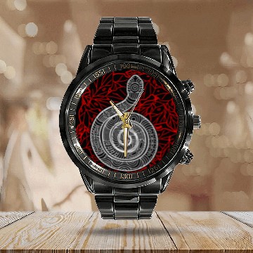 Discover Tribal Snake Ink Art Tattoo Red White Calendar Steel Band Watch