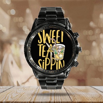 Discover Sweet Tea Sippin Iced Tea Drink Ice Tea Calendar Steel Band Watch