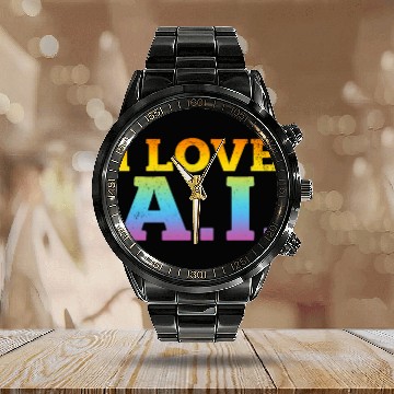Discover Ai Artificial Intelligence - I Love Ai Calendar Steel Band Watch