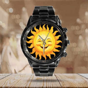 Discover Sun Smiling - Joyful Sunshine Calendar Steel Band Watch
